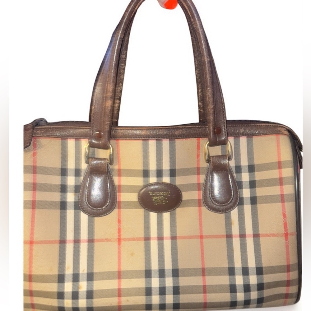 Burberry Cream and Brown Satchel with Iconic Design